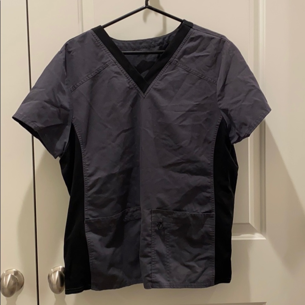 Grey and black scrub top